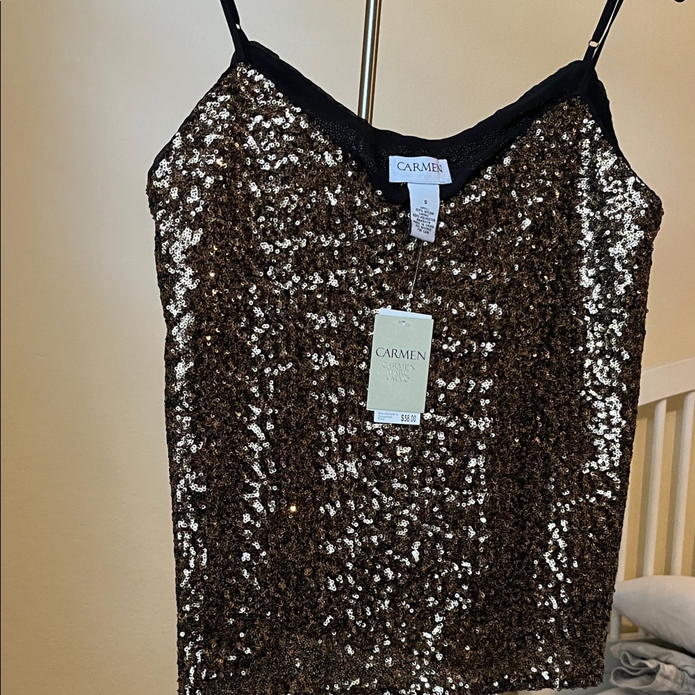 Carmen Marc Valvo Glittering Brown and Black Camisole